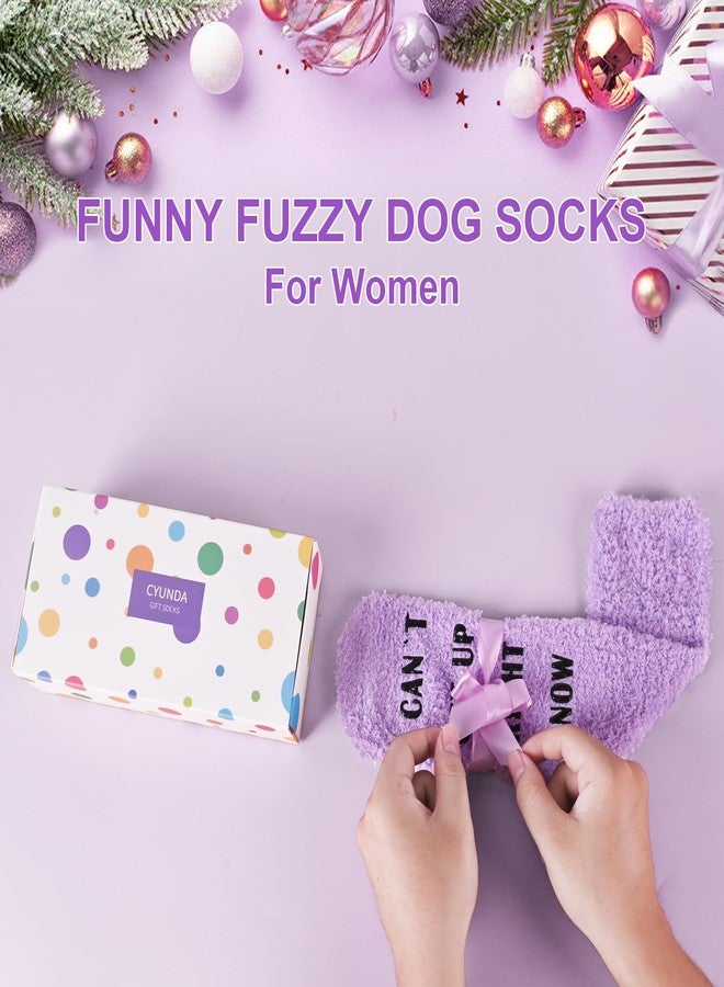Cyunda Funny Gifts for Mom, Dog Mom Gifts for Women, Fuzzy Socks for Dog Lovers, Christmas Cozy Socks, Stocking Stuffers,Purple - Image 2